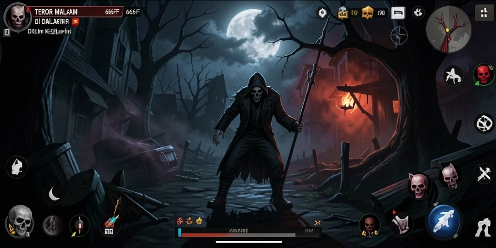 Screenshot gameplay <strong>666FF</strong> menampilkan suasana menyeramkan dan kegelapan yang menakutkan.