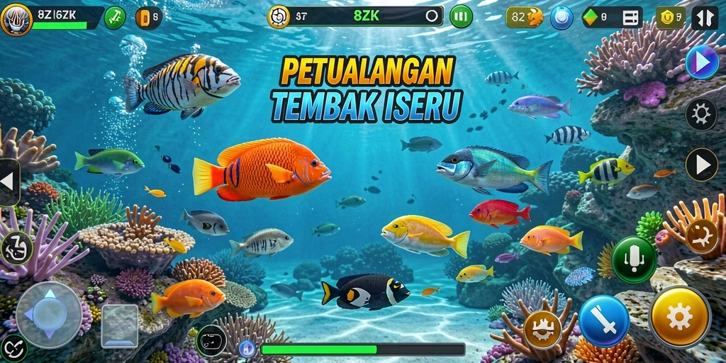Screenshot gameplay 8ZK menampilkan aksi seru Tembak Ikan.