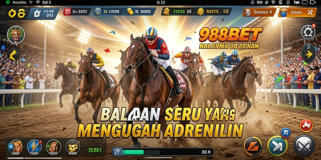 Screenshot gameplay 988BET menampilkan balapan mendebarkan di trek yang menantang.