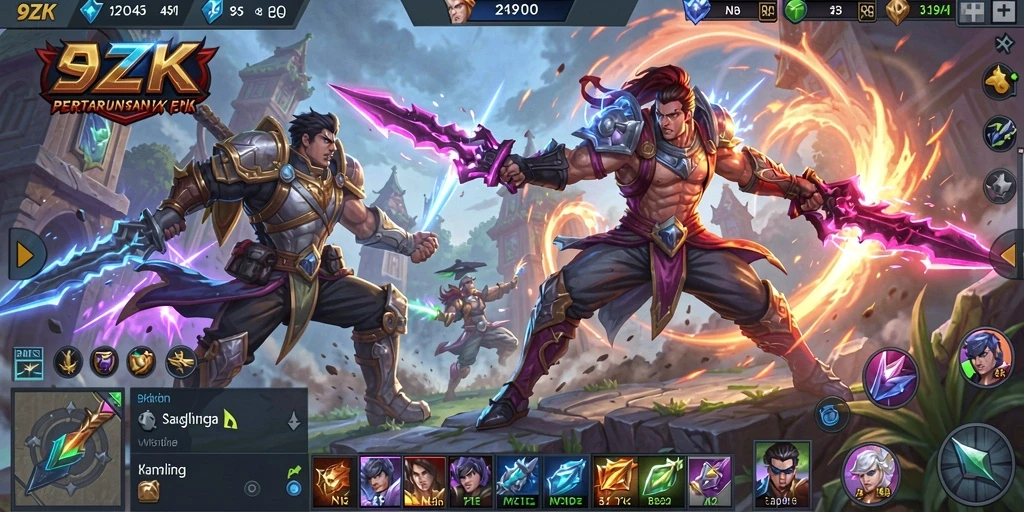 Tampilan aksi seru dari pertandingan dalam game MOBA 9ZK.