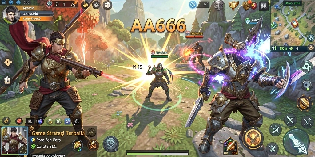 Screenshot gameplay menunjukkan aksi pertempuran seru dalam AA666.