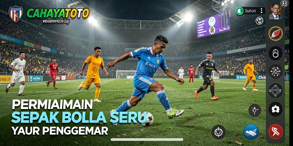 Screenshot CAHAYATOTO menunjukkan aksi permainan sepak bola yang intens.