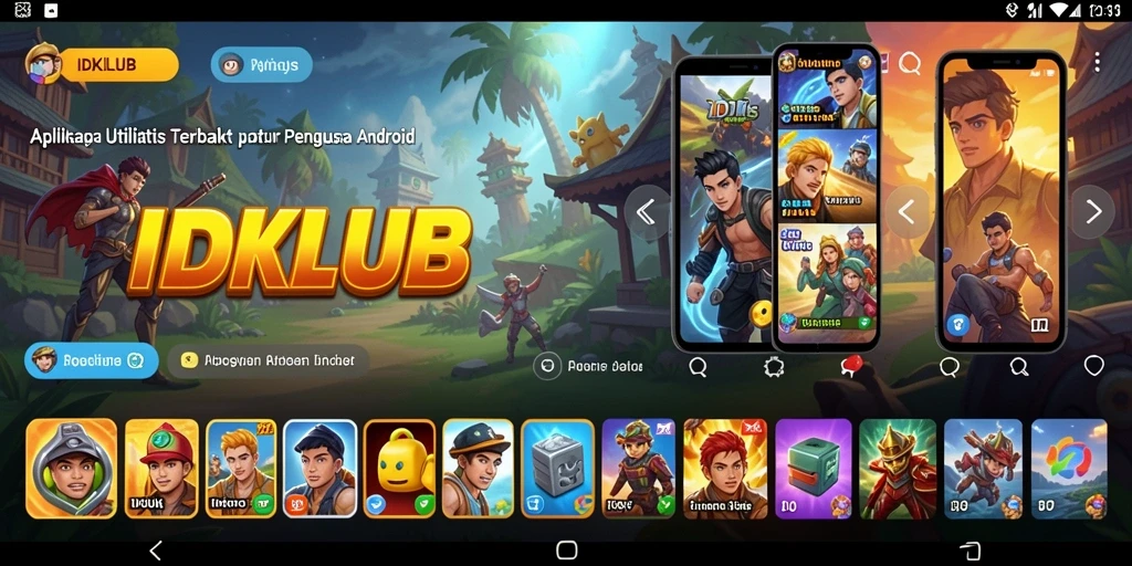 Screenshot utama menunjukkan antarmuka aplikasi IDKLUB yang intuitif.