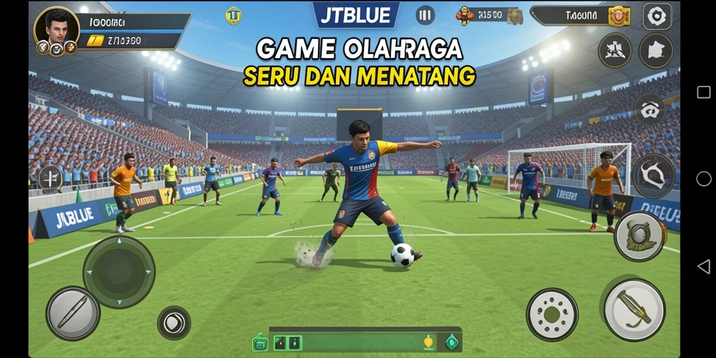 Tampilan screenshot JTBLUE dengan aksi nyata dari pertandingan olahraga.
