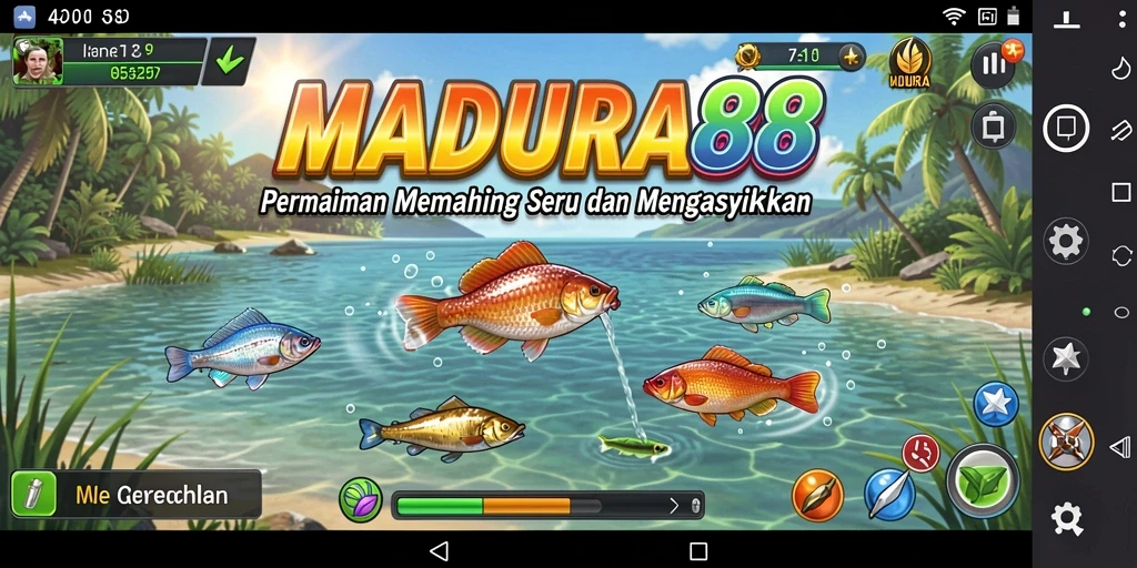 Gameplay seru MADURA88 dengan ikan yang beragam dan lokasi menarik.