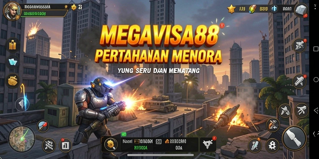 Tangkapan layar utama MEGAVISA88 menunjukkan aksi seru di game Tower Defense.