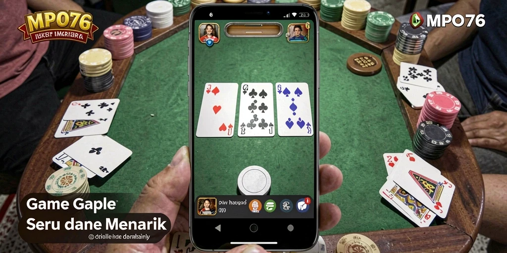 Screenshot gameplay MPO76 menampilkan keseruan permainan Gaple yang mengasyikkan.