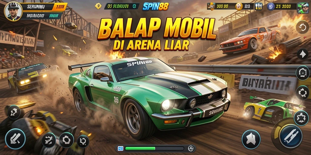 Tampilan gameplay seru dari SPIN88 saat balapan di trek yang menantang.
