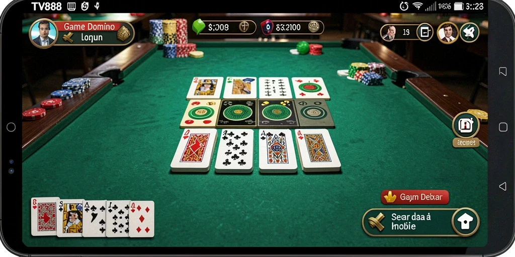 Screenshot gameplay seru dari TV888 yang menampilkan keseruan bermain domino.