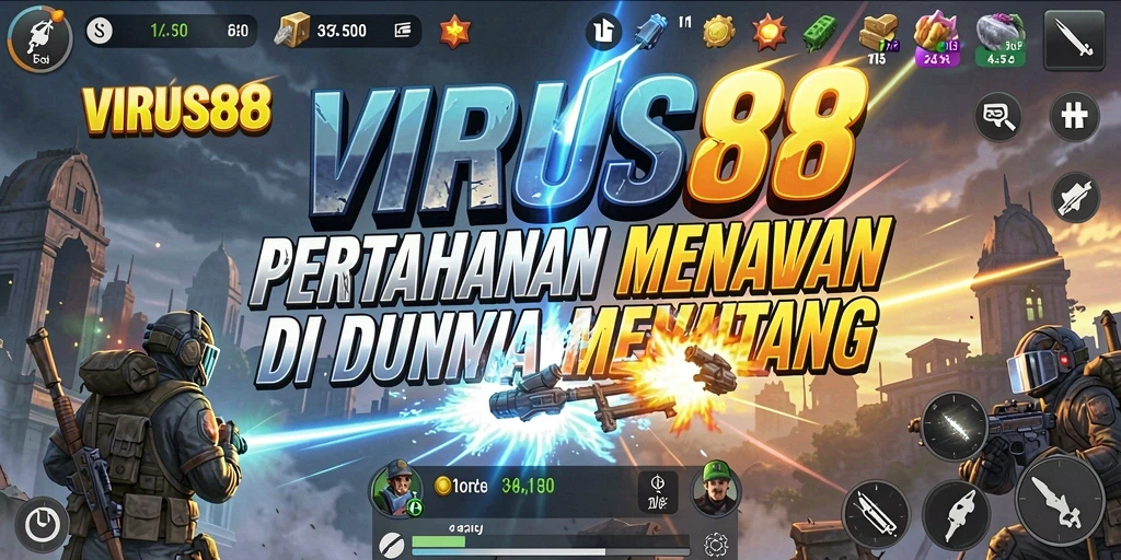 Tampilan gameplay mendebarkan dalam <strong>VIRUS88</strong> bertipe Tower Defense.