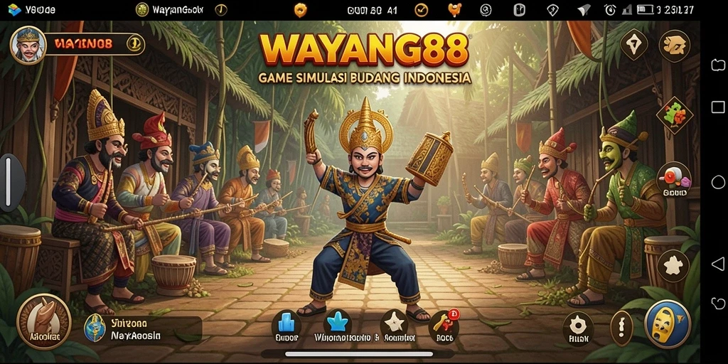 Screenshot dari permainan WAYANG88 menampilkan pertunjukan wayang yang interaktif.